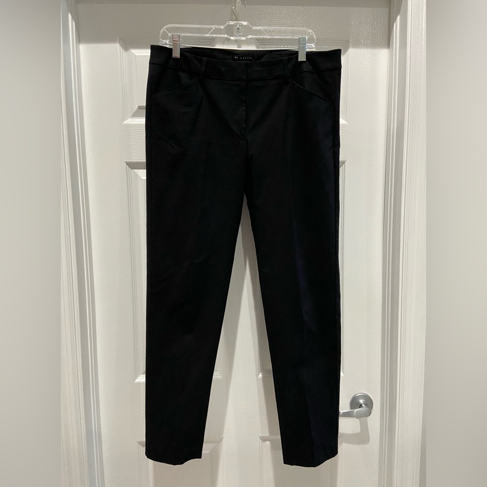 Zac & Rachel Black Stretch Trousers with flat front, two front pockets, size12